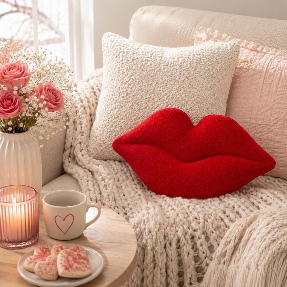 Target Red Lips Plush Faux Fur Toss Pillow Valentines Day Decor 10x18